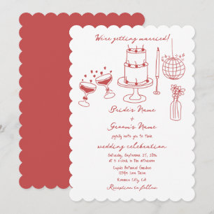 Hand getrokken illustraties Doodles Maroon bruilof Kaart