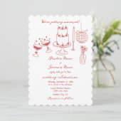 Hand getrokken illustraties Doodles Maroon bruilof Kaart (Staand voorkant)