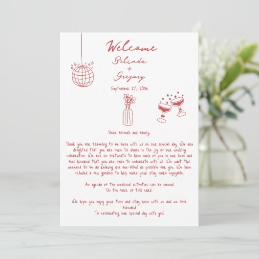 Hand getrokken illustraties Maroon bruiloft route (Staand voorkant)