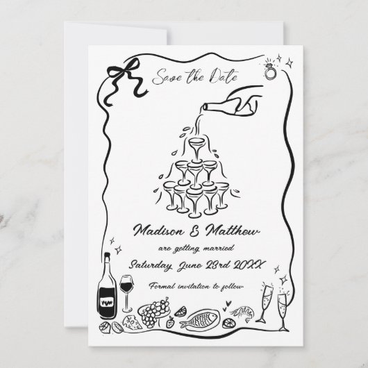 Hand getrokken illustraties Scribble Doodles bruil Save The Date (Voorkant)
