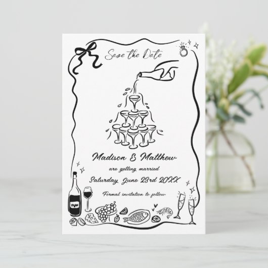 Hand getrokken illustraties Scribble Doodles bruil Save The Date (Staand voorkant)