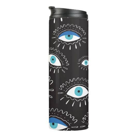 Hand-getrokken indian aztec tribaal oog met veren thermosbeker (Geroteerd rechts)