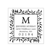Hand getrokken ingelijste laurierbladeren monogram 	rubberstempel (Afrduk)