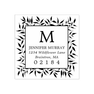 Hand getrokken ingelijste laurierbladeren monogram 	rubberstempel