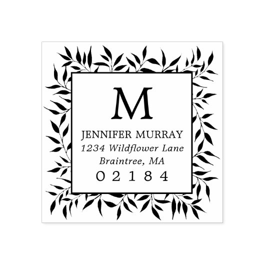 Hand getrokken ingelijste laurierbladeren monogram 	rubberstempel (Afrduk)