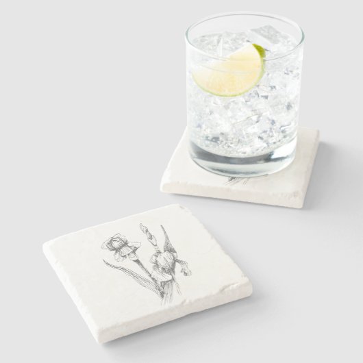 Hand getrokken iris, Fine Art Afbeelding, originel Stenen Onderzetter (Zijkant)