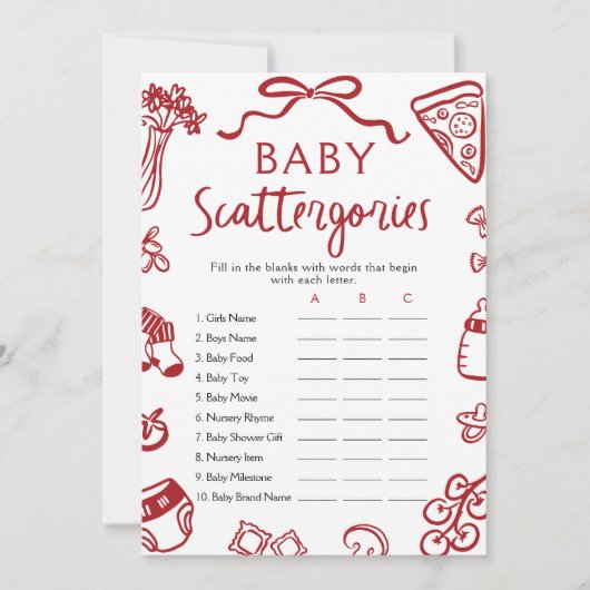 Hand getrokken Italiaans Baby shower Scattergories Kaart (Voorkant)