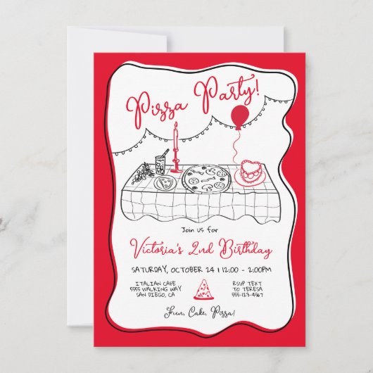 Hand getrokken Italiaanse pizza partij verjaardag Kaart (Voorkant)