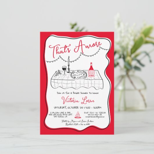 Hand getrokken Italiaanse Pizza Wijn Diner Feest Kaart (Staand voorkant)