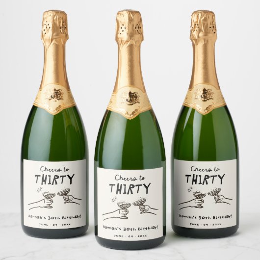 Hand getrokken juichen voor 30 jaar verjaardag par sparkling wijnetiket (Flessen)