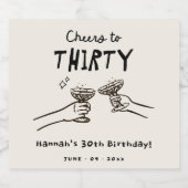 Hand getrokken juichen voor 30 jaar verjaardag par sparkling wijnetiket (Enkel label)