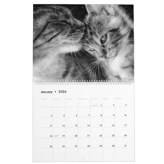 Hand getrokken katten wilde en binnenlandse katach kalender (Jan 2026)