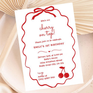 Hand getrokken kersen op Top Birthday Kaart