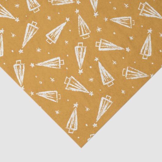 Hand getrokken kerstbomen in geel tissuepapier (Detail)