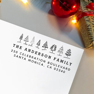 Hand getrokken kerstbomen naam & retour adres rubberstempel