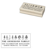 Hand getrokken kerstbomen naam & retour adres 	rubberstempel (Gestempeld)