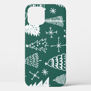 Hand getrokken kerstbomen, winterpatroon. iPhone 12 hoesje