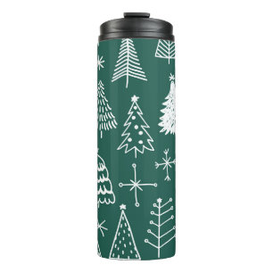 Hand getrokken kerstbomen, winterpatroon. thermosbeker