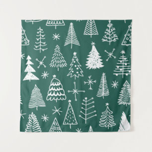 Hand getrokken kerstbomen, winterpatroon. wandkleed