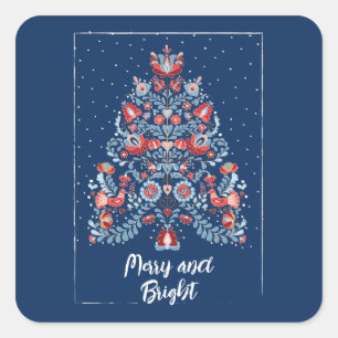 Hand getrokken kerstboom vierkante sticker