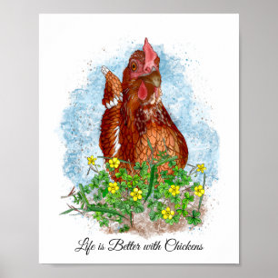 Hand getrokken Kip Kunst en Quote Poster