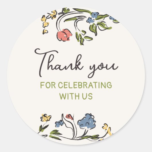 Hand getrokken Kleurrijke Bloemen Dank u Ronde Sticker (Voorkant)