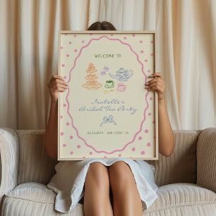 Hand getrokken Kleurrijke Bruids Tea Party Welkom Poster