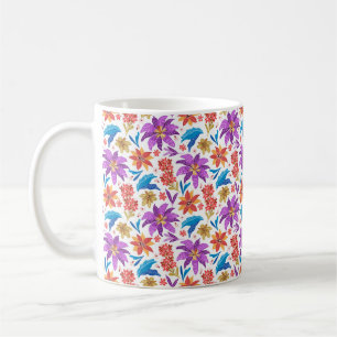 Hand getrokken kleurrijke exotische bloemenpatroon koffiemok