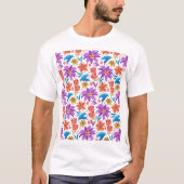 Hand getrokken kleurrijke exotische bloemenpatroon t-shirt (Voorkant)