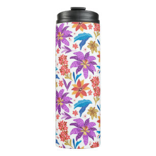 Hand getrokken kleurrijke exotische bloemenpatroon thermosbeker