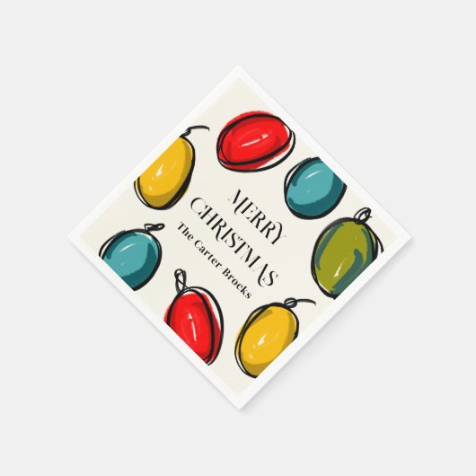 Hand getrokken Kleurrijke Kerst Lichten Schets Servet (Hoek)