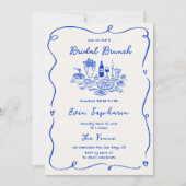 Hand getrokken kobalt blauw bruids brunch kaart (Voorkant)