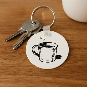 Hand getrokken koffie Mok schets minimalistisch Sleutelhanger