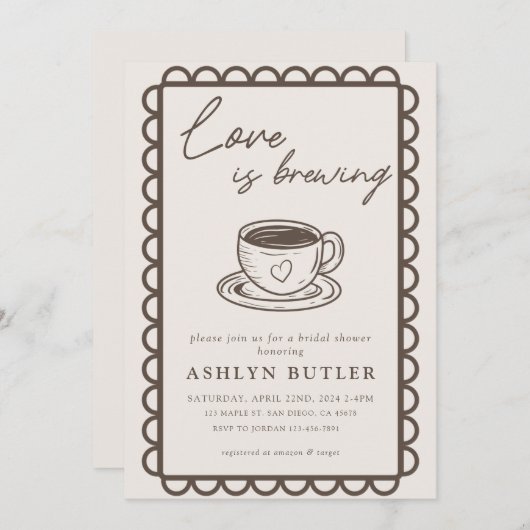 Hand getrokken koffie thema bruids douche uitnodig kaart (Voorkant / Achterkant)