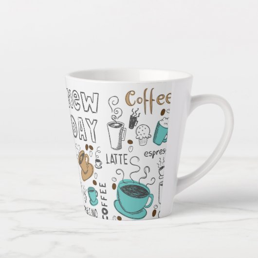 Hand getrokken koffiekopjes latte mok (Rechts)