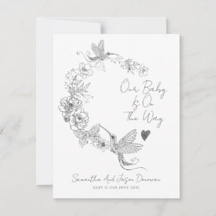 Hand getrokken kolibrie Floral Botanische Zwangers Aankondiging