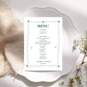 Hand getrokken krabbel blauwe illustratie bruiloft menu
