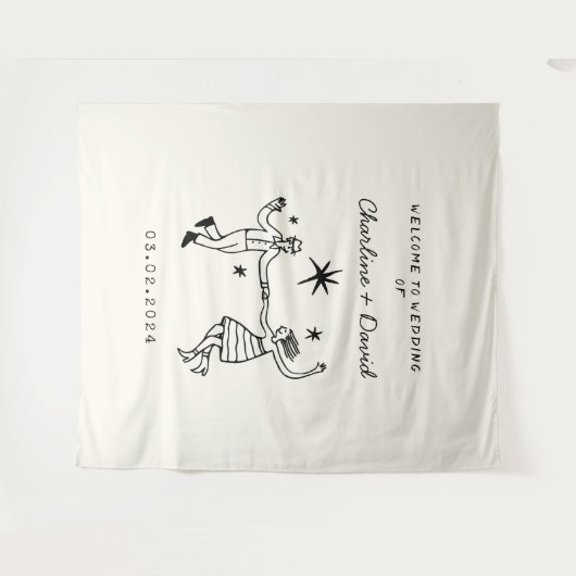 Hand getrokken krabbel bruiloft welkom wandkleed (Voorkant (horizontaal))