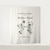 Hand getrokken krabbel bruiloft welkom wandkleed (Voorkant)