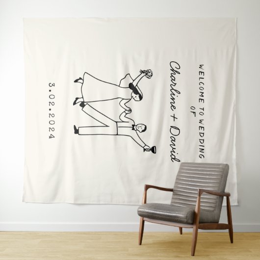 Hand getrokken krabbel bruiloft welkom wandkleed (In Situ (horizontaal))