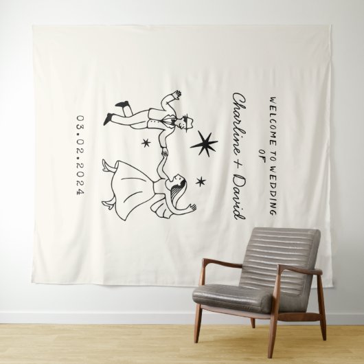 Hand getrokken krabbel bruiloft welkom wandkleed (In Situ (horizontaal))