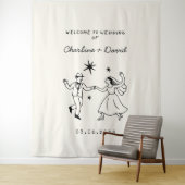 Hand getrokken krabbel bruiloft welkom wandkleed (In situ)