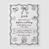 Hand getrokken krabbel doodle grillige bruiloft vellum uitnodigingen (Voorkant)