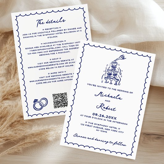 Hand getrokken krabbel Doodles All-in-One bruiloft Kaart