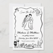 Hand Getrokken Krabbel Doodles Bruid & Bruidegom H Save The Date (Voorkant)