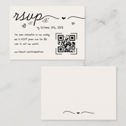 Hand getrokken krabbel eigenzinnige QR Code RSVP b Informatiekaartje (Voorkant / Achterkant)
