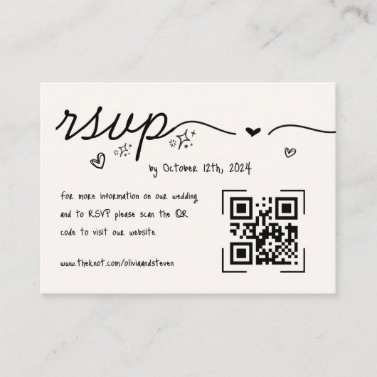 Hand getrokken krabbel eigenzinnige QR Code RSVP b Informatiekaartje (Voorkant)