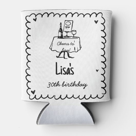 Hand getrokken krabbelcocktail 30e, 40e verjaardag blikjeskoeler (Voorkant)