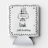 Hand getrokken krabbelcocktail 30e, 40e verjaardag blikjeskoeler (Achterkant)