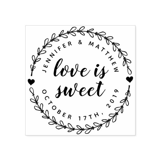 Hand getrokken krans & Elegant Script trouwdatum Rubberstempel (Afrduk)